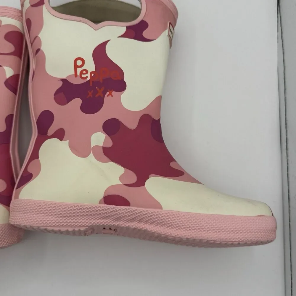 Hunter x Peppa Pig Girls Rain Boots Pink Camo Size 13/1 EU 31 VGUC